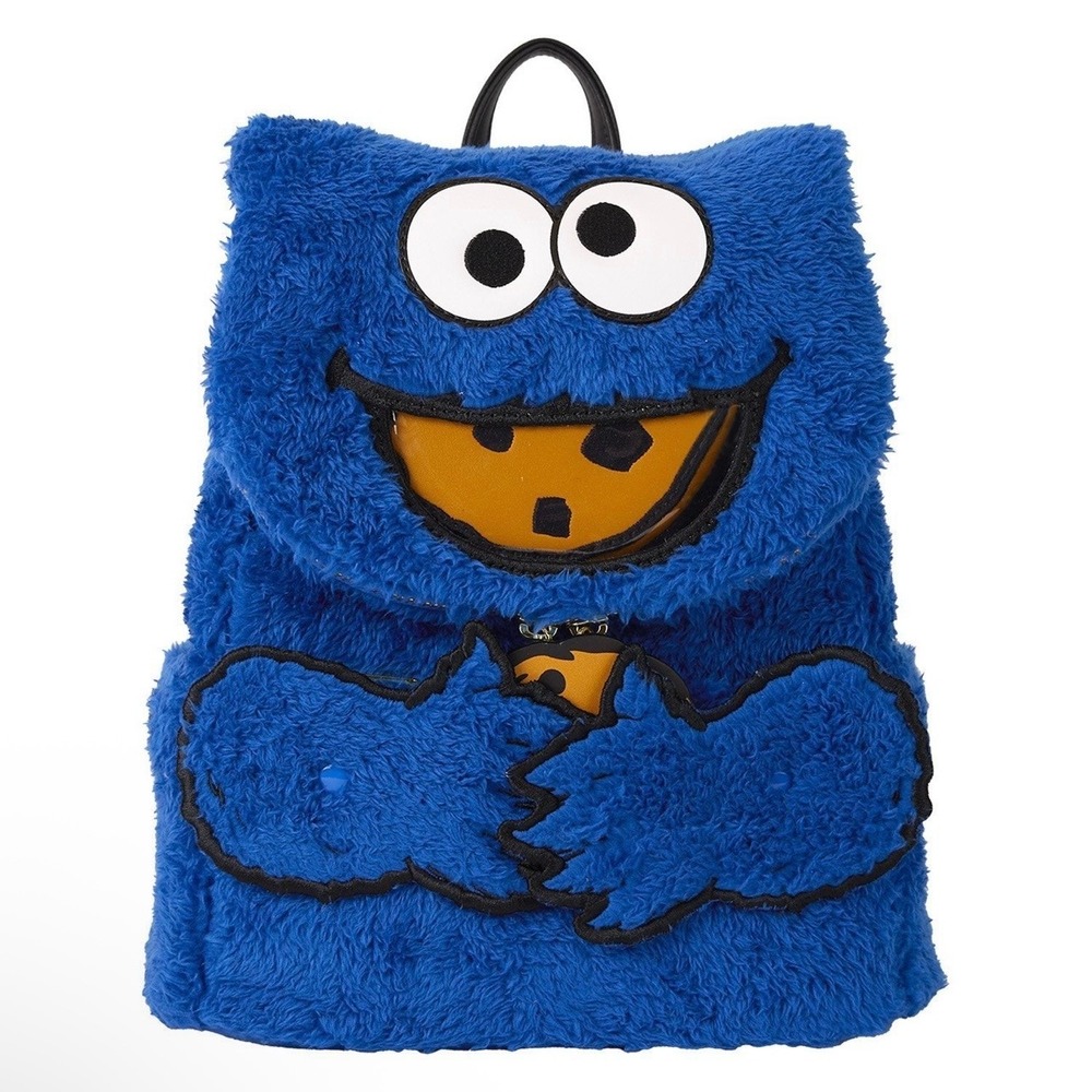 Loungefly Sesame Street Cookie Monster Sherpa Mini Backpack with Coin Bag NWT